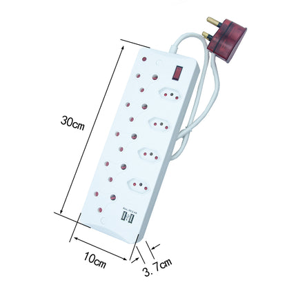 9-Way Multi Socket-outlet with USB Ports and Surge Protection, 16A Surge Protected Plug, 500J-700J Protection, 4000W Capacity – IEC Certification CM-2709