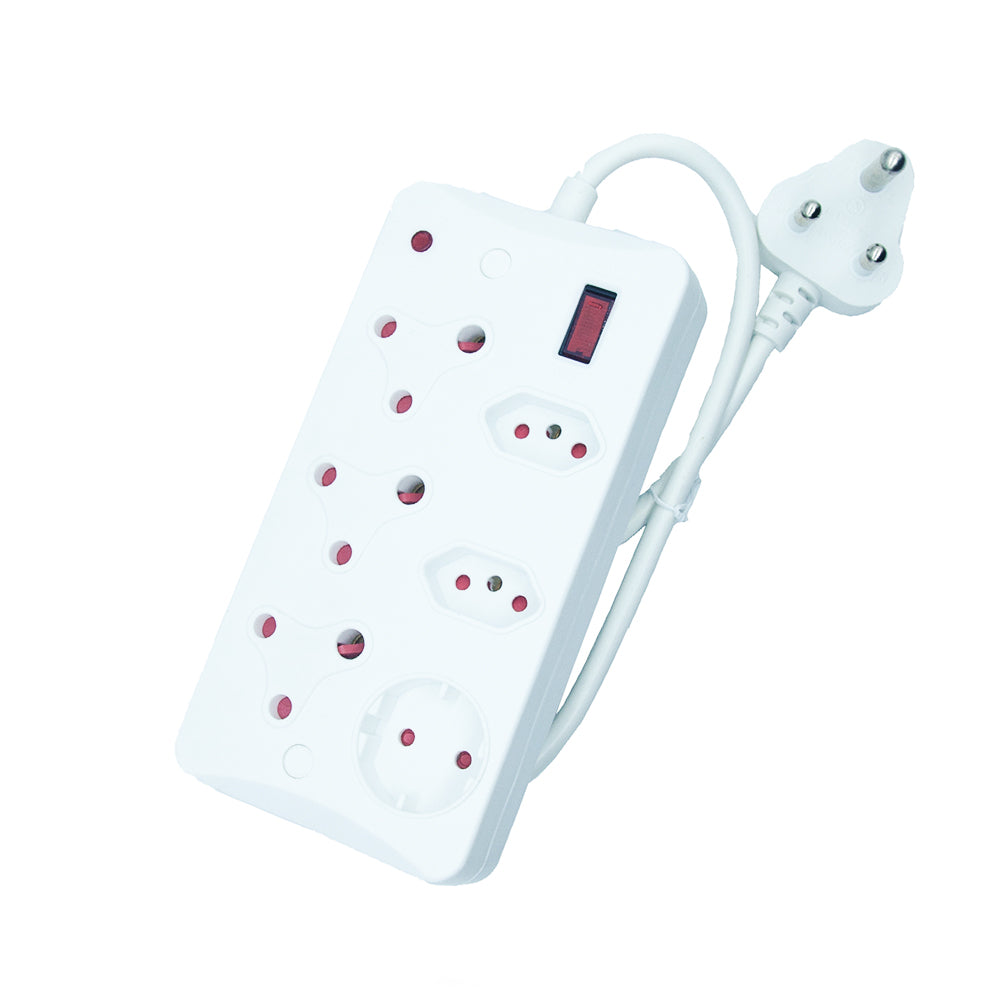 6-Way socket Outlets with Non-Rewirable Plug: Equipped with 1x16A non-rewirable red plug input, providing 3x16A South Africa outlets, 2x16A N outlets, and 1x Schuko outlet for expanded connectivity.