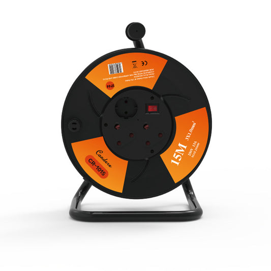 15m Copper Extension Cord Reel – Safe Electrical Cord Reel with Fireproof Shell, 2500W Capacity, 3-Port Cord Holder Reel with Key Switch and Child Protection