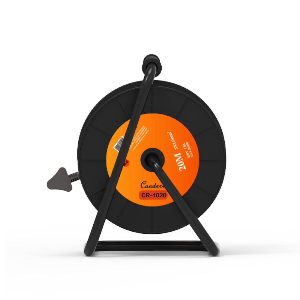 20m Copper Extension Cord Reel – Electrical Cord Storage Reel with Fireproof Shell, 2500W Power Cord Reel, 3-Port Extension Cord Holder with Key Switch and Child Protection