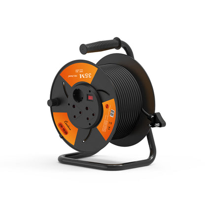35m Copper Extension Cord Reel – Electrical Cord Storage Reel with Fireproof Shell, 3500W Power Capacity, 3-Port Extension Cord Holder with Key Switch and Child Protection