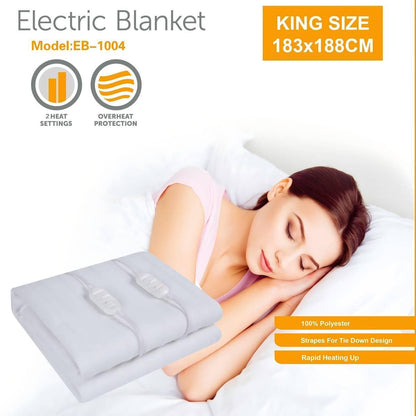 Electric Blanket EB-1004, 183x188 Heated Blanket Throw with Dual Controllers, Polyester Heating Blanket
