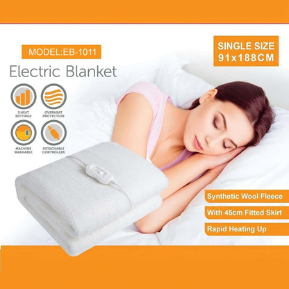 Electric Blanket EB-1011, 91x188cm Heated Blanket with Controller, Synthetic Wool Fleece Heating Blanket