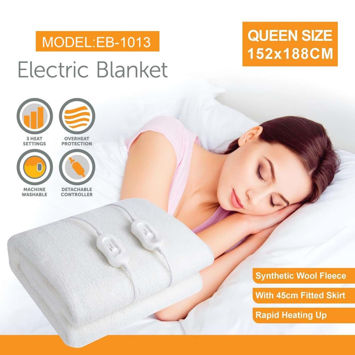 Electric Blanket EB-1013, 155x188cm Heated Blanket Throw with 2 Controllers, Synthetic Wool Fleece