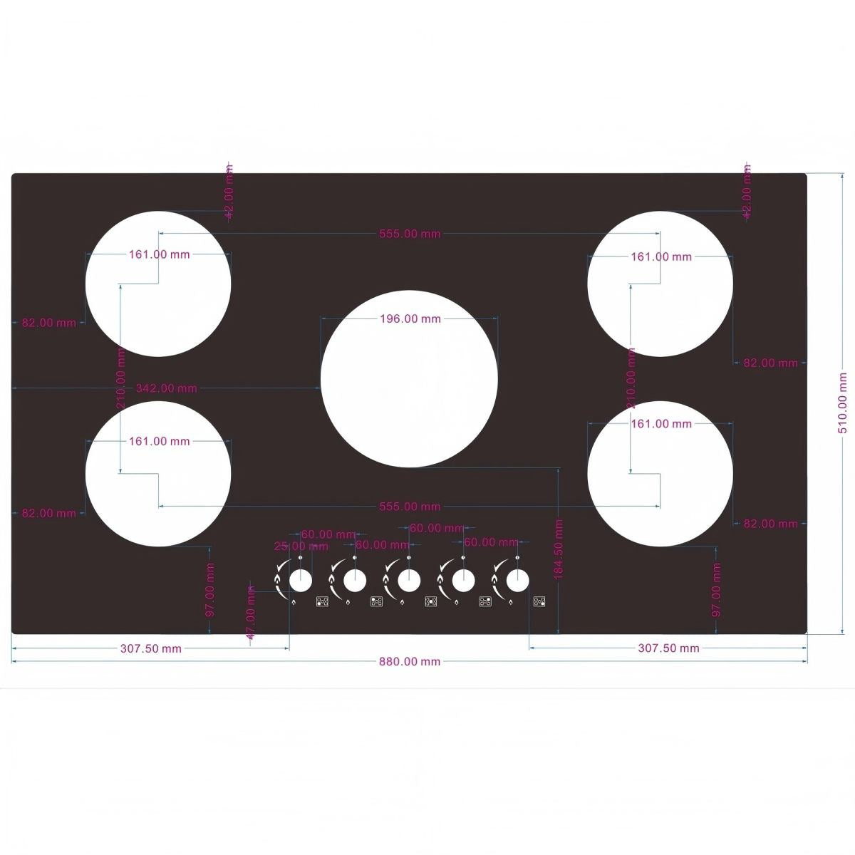 Built-in 5-Burner LPG Gas Cooker RH-4005 – Glass Top, High Efficiency