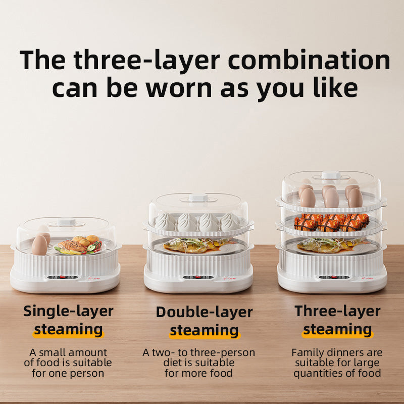 CONDERE 3-Layer Electric Steamer 10L – Multifunctional Food Steamer for Cooking, Vegetable Steamer, Steamer Pot for Kitchen, Electric Steam Cooker for Meat, Seafood & Dumplings