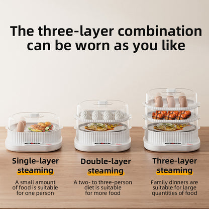 CONDERE 3-Layer Electric Steamer 10L – Multifunctional Food Steamer for Cooking, Vegetable Steamer, Steamer Pot for Kitchen, Electric Steam Cooker for Meat, Seafood & Dumplings