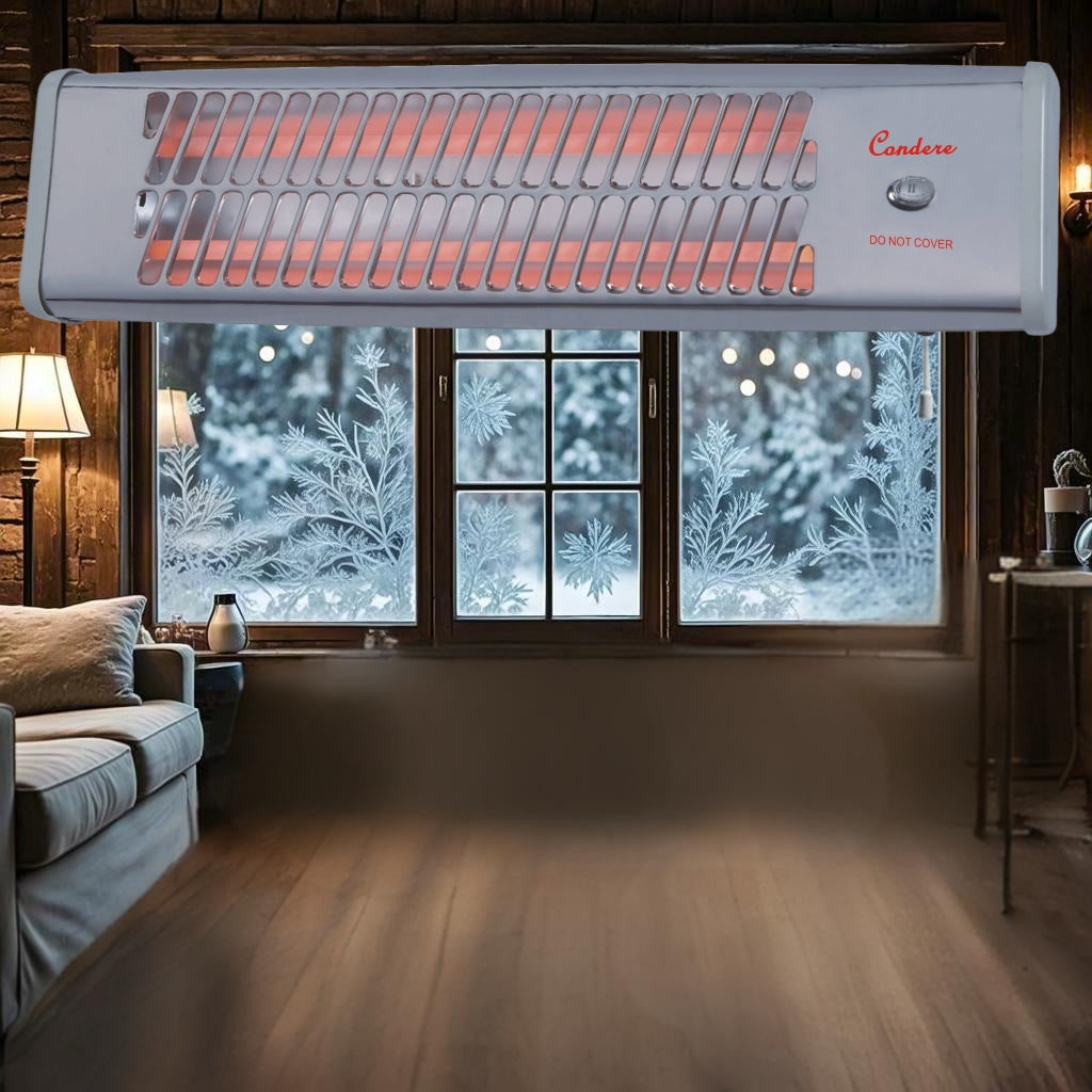 CONDERE Electric Heater ZR-2008 Wall Mounted Quartz Tube Space Heater, 800W Bathroom & Indoor Heater with Pull Cord Switch, Portable Electric Heater for Office, Bedroom, Small Spaces