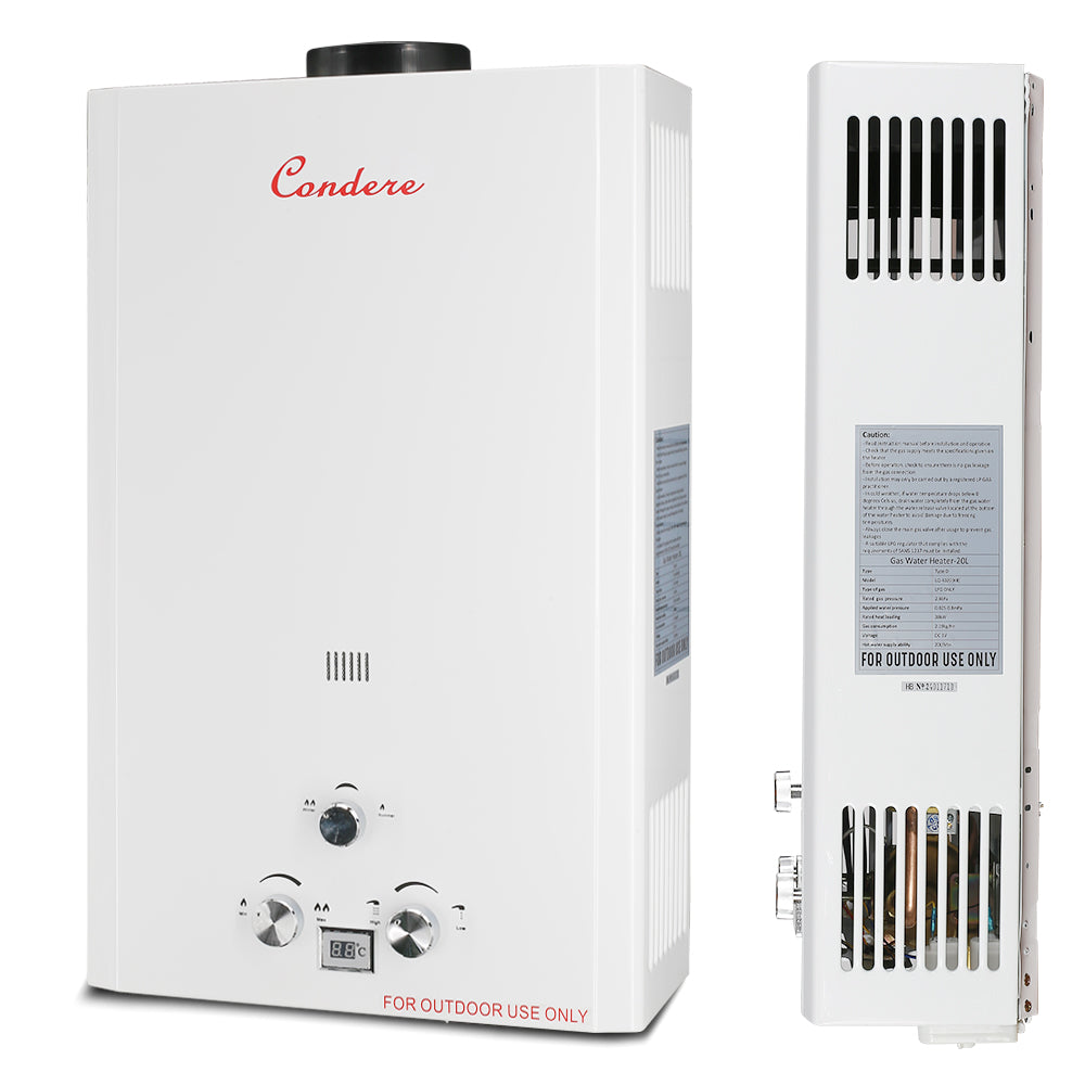 Condere 12L LPG Tankless Water Heater, Outdoor Gas Water Heater with LED Display, Flame Failure & Overheat Protection – LQ-4012(HB), Ideal for Family Use